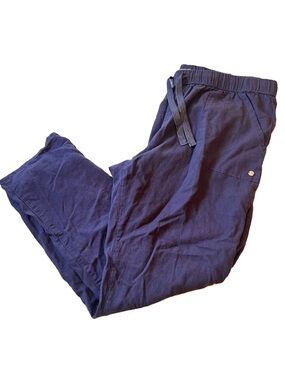 Roxy Navy Linen Pants Womens Drawstring Size XXL Adjustable Hem Casual Coastal